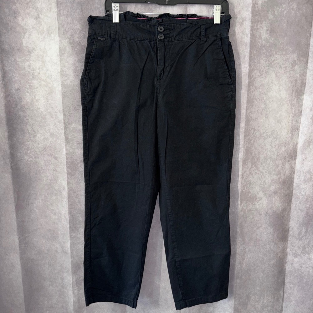 Street One German Black Casual Paperbag Waist Cropped Chino Pants Womens 36x26
